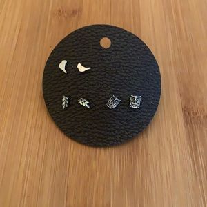 NWOT set of 3 sterling silver earrings bird, leaf & owl